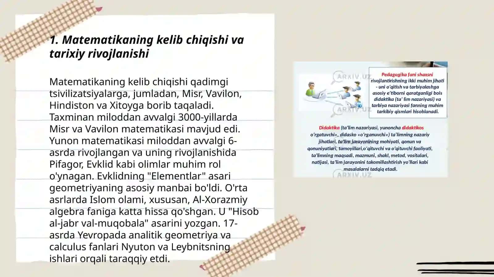 Matematikaning fan va o'quv predmeti sifatidagi taraqqiyot bosqichlari 3