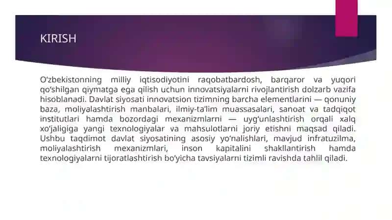 Oʻzbekiston innovatsion tizimini rivojlantirish sohasida davlat siyosati 3