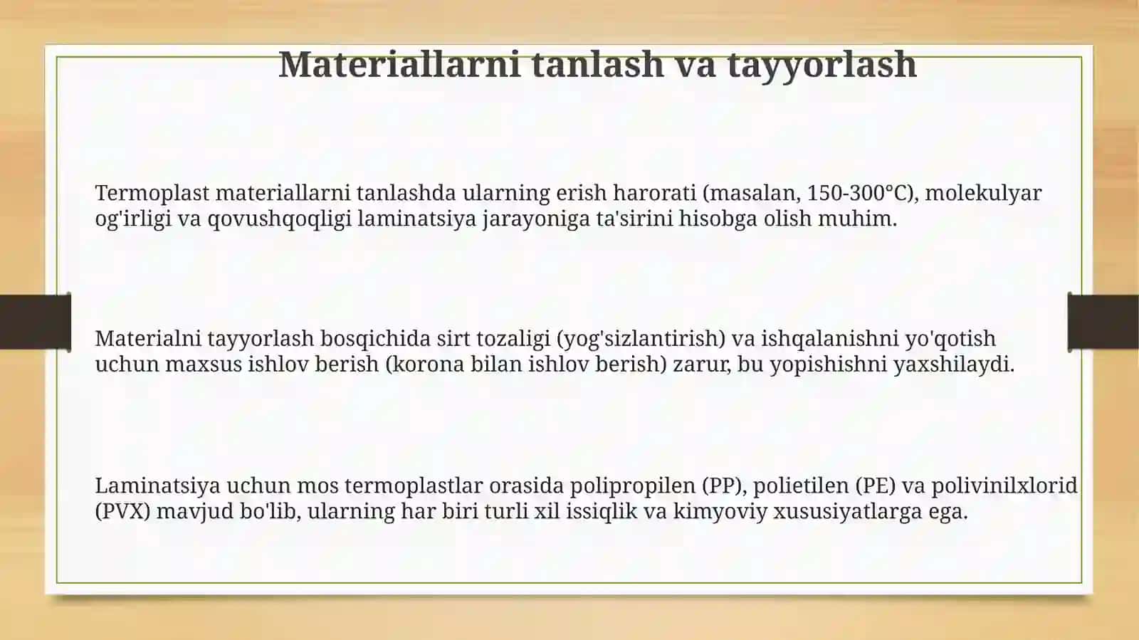 Termoplastlar asosida qatlamli materiallar shakllantirish 3