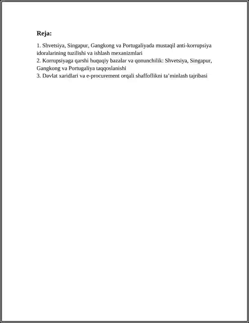 KORRUPSIYAGA QARSHI KURASHISHDA YUQORI NATIJALARGA ERISHGAN DAVLATLAR TAJRIBASINI OʻRGANISH(SHVETSIYA,SINGAPUR,GANGKONG,PORTUGALIYA) 3
