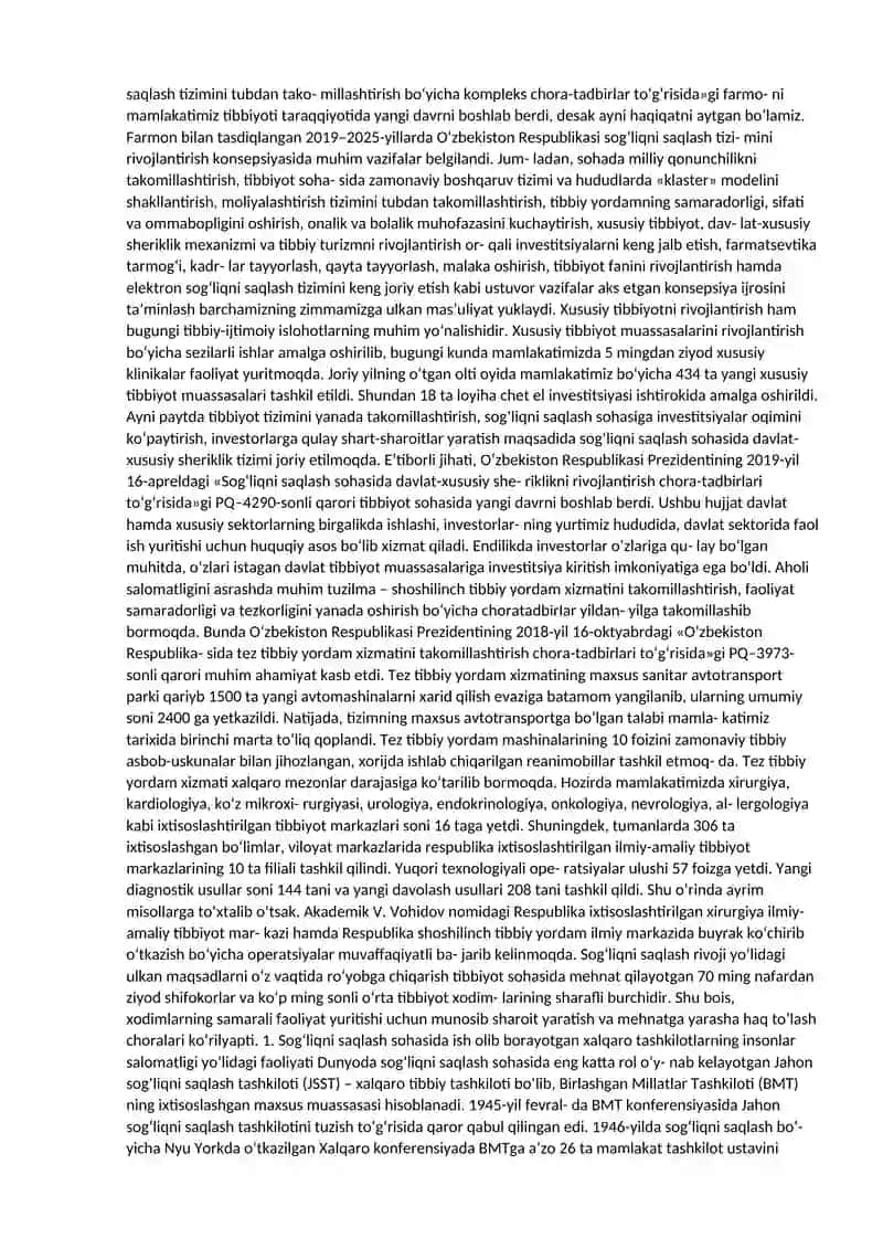 Sog‘liqni saqlash bilan bog‘liq O‘zbekistonda amalga oshiri- layotgan ishlar 3