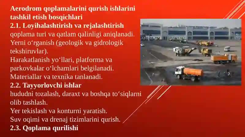 Aerodrom qoplamalarini qurish ishlarni tashkil etish 3