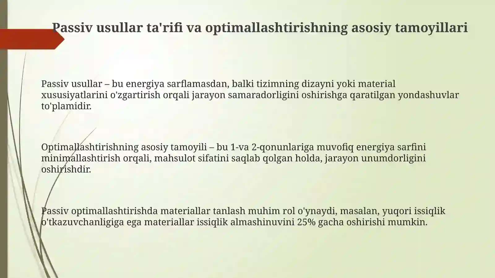 Passiv usullar ta'rifi va optimallashtirishning asosiy tamoyillari 3