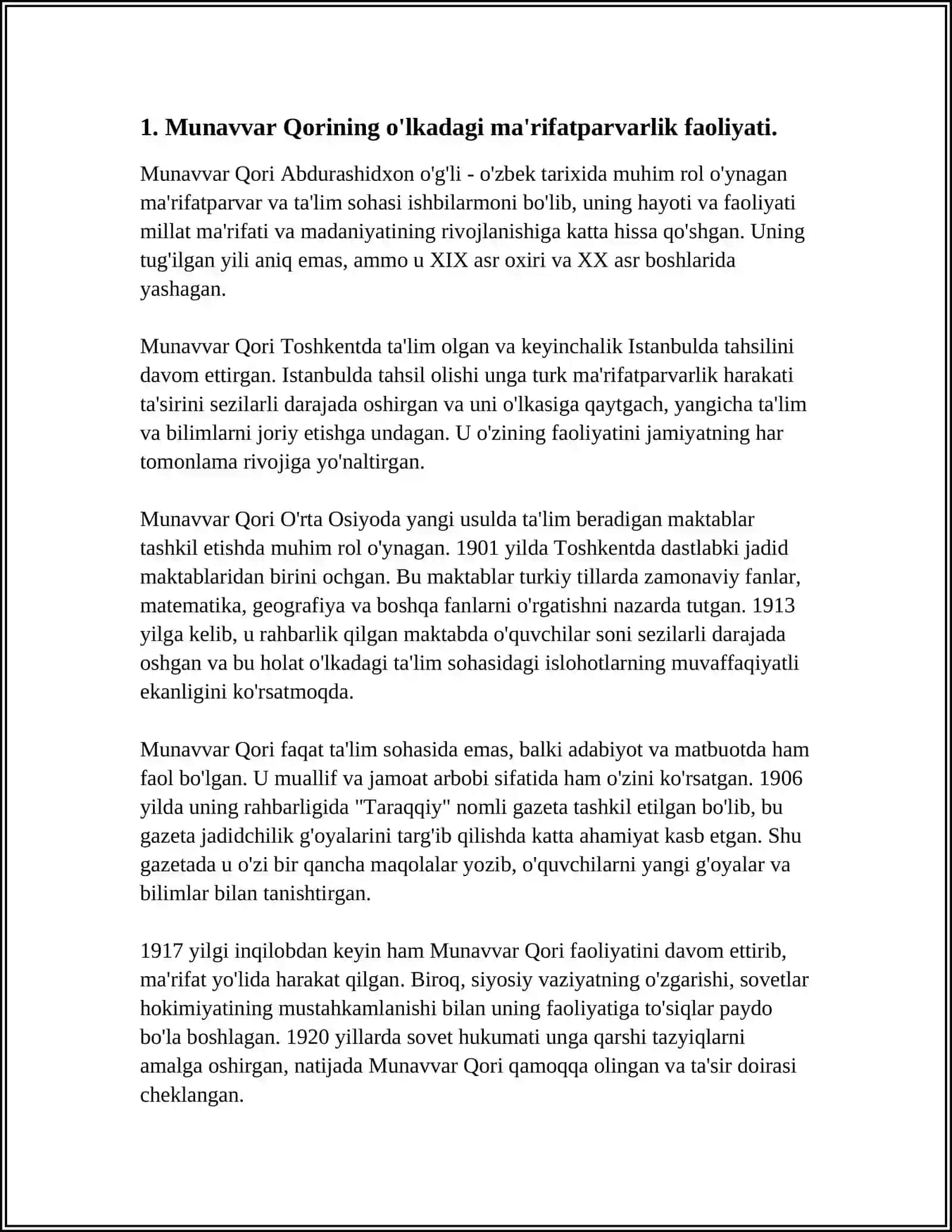 JADID MARIFATPARVARLARINING OʻLKA IJTIMOIY-MANAVIY HAYOTIDA TUTGAN OʻRNI ( MUNAVVAR QORI,FITRAT,BEHBUDIY, AVLONIY) 3