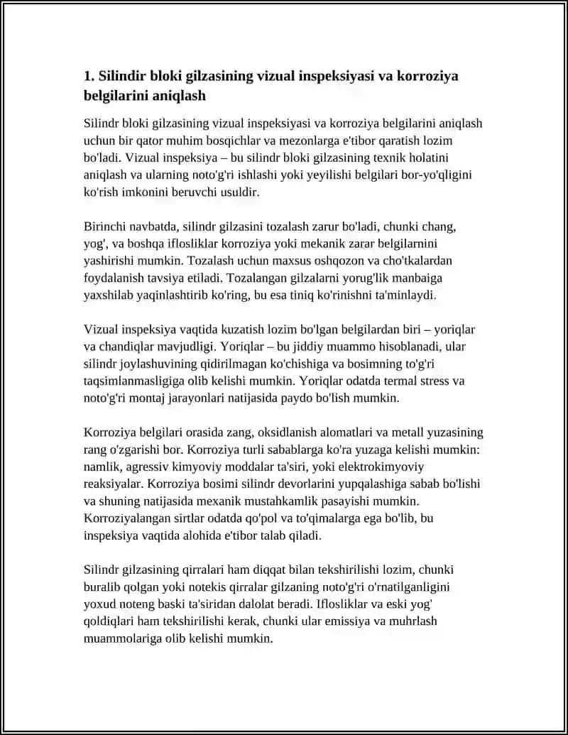 SILINDIRLAR BLOKI GILZASINI DIAGNOSTIKALASH VA YEYILISH EPYURASINI ANIQLASH 3