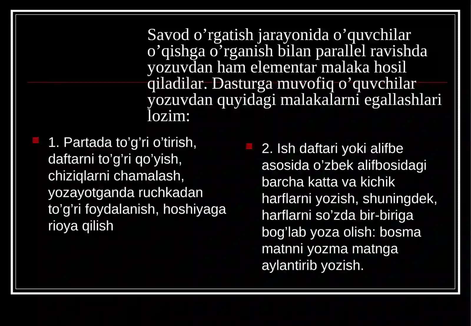 Savod o’rgatish jarayonida yozuvga o’rgatish 3