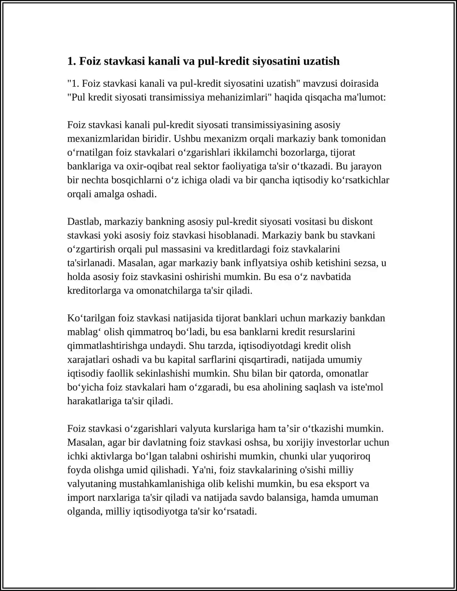 PUL KREDIT SIYOSATI TRANSMISSIYA MEHANIZIMLARI 3