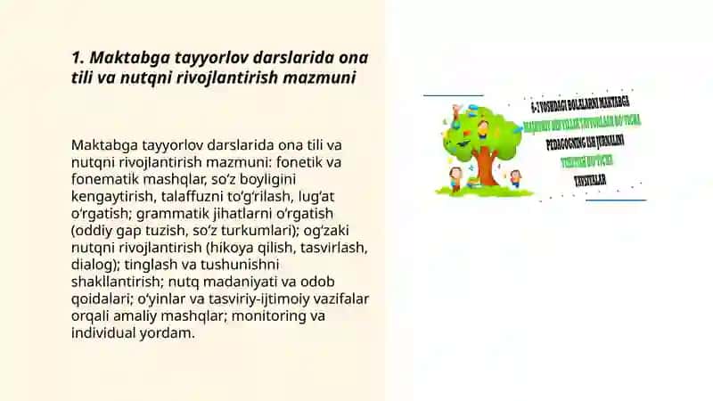 Bolalarni maktabga tayyorlash fanlarini oʻqitish mazmuni 3