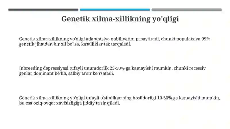 Genetik xilma-xillikning yo'qligi 3