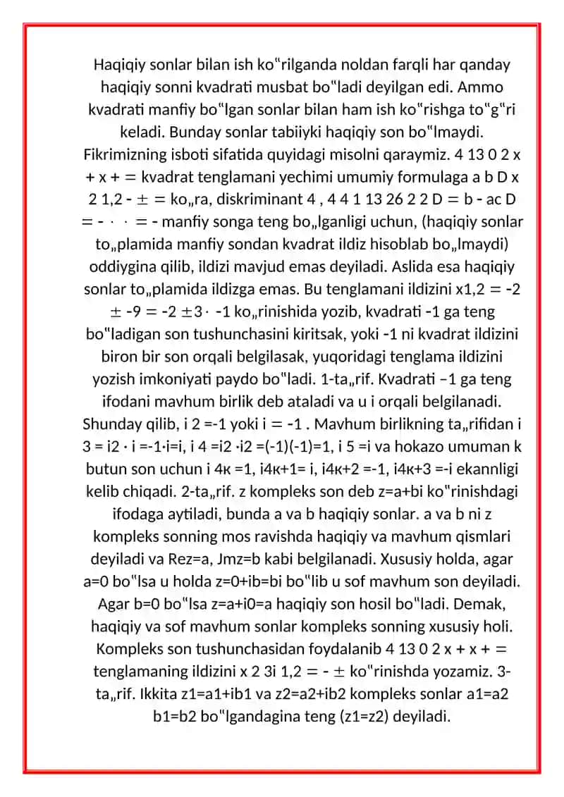 Kompleks sonlar va ular ustida amallar 3