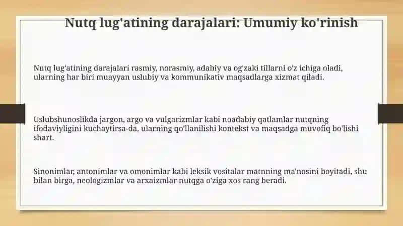 Nutq lug'atining darajalari 3