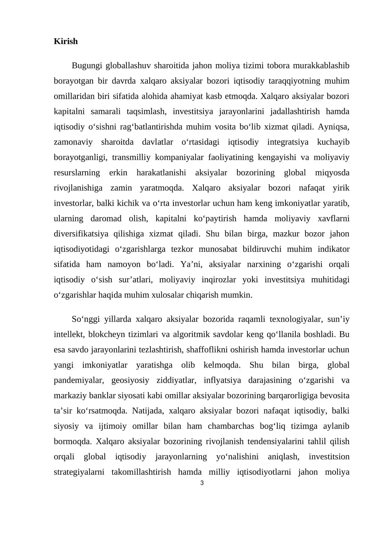 Xalqaro aksiyalar bozorining rivojlanish tendensiyalari 3