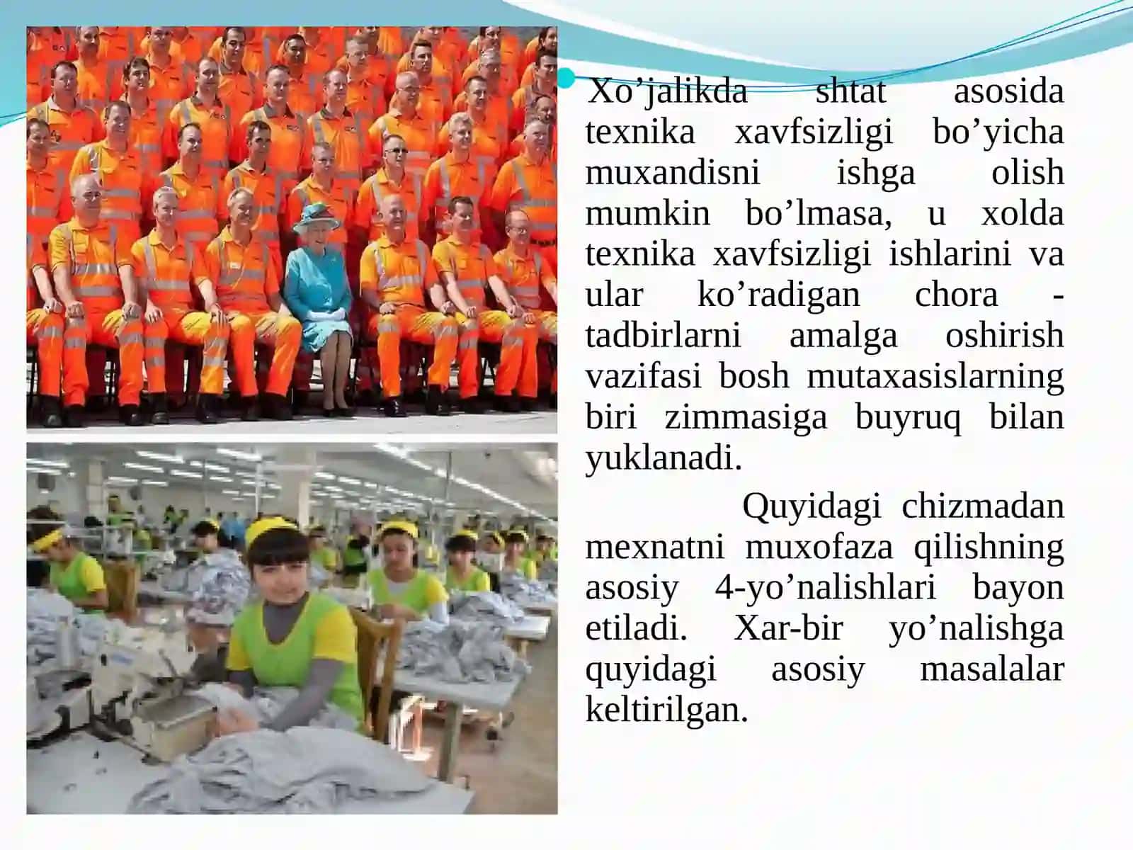Qishloq xo‘jalik ishlab chiqarishda mehnat muxofazasi ishlarini tashkil etish. Ergonomik va xavfsizlikni boshqarish 3