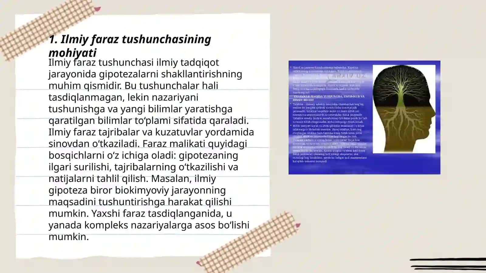 Ilmiy faraz tushunchasi.Nazariyalar va psixologik reallik dunyosi 3