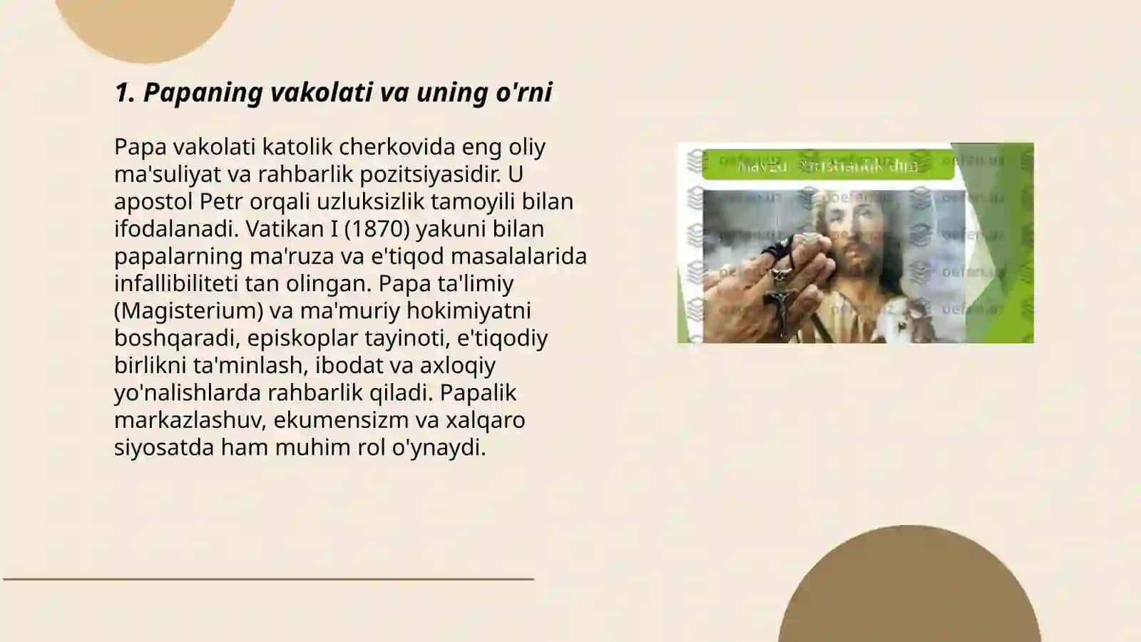 Xristianlikning asosiy yo'nalishlari: katolisizm g'oyalarining o'ziga xos xususiyatlari 3