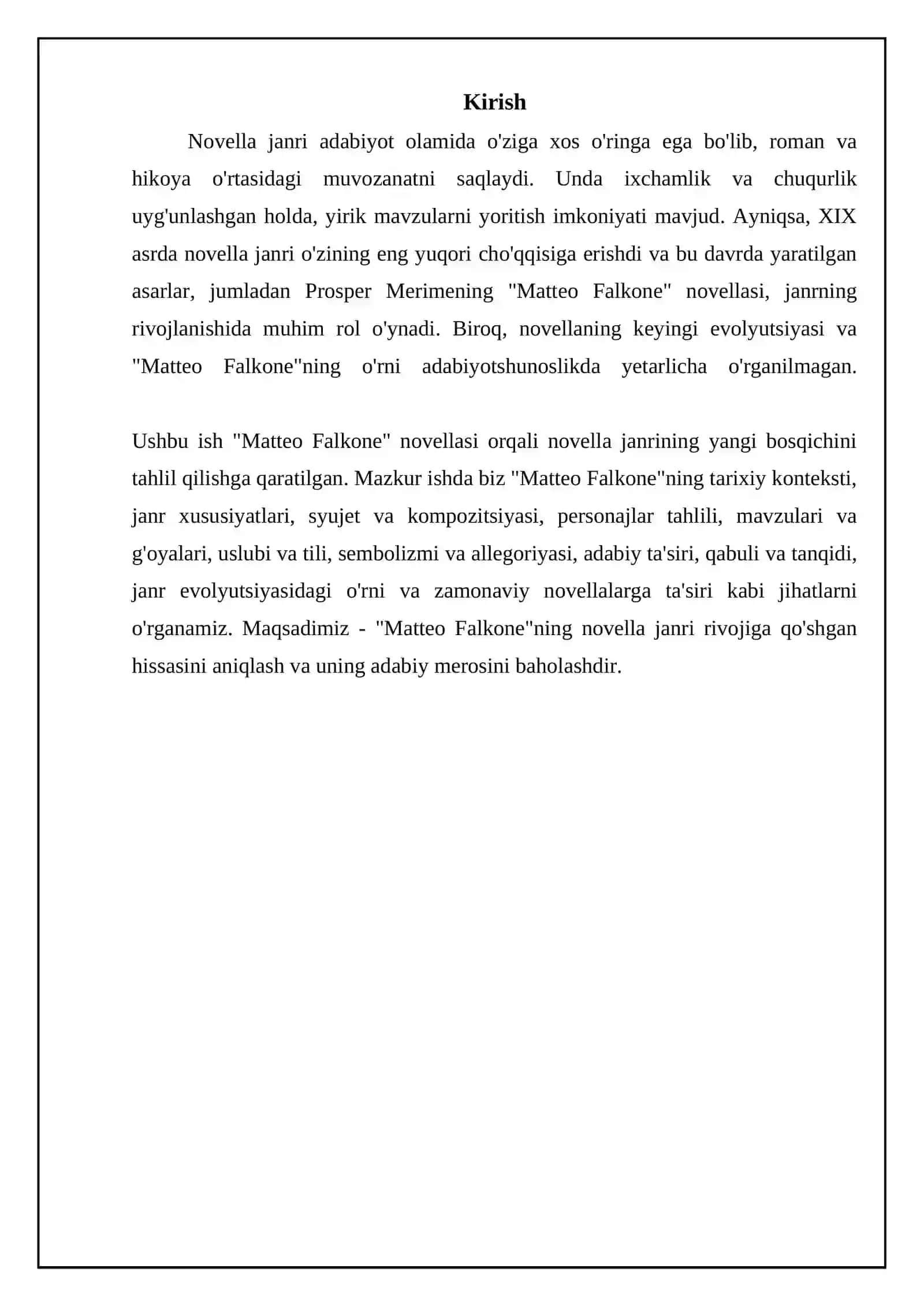 Novella janrining yangi bosqichi, Matteo Falkone novellasi tahlili 3