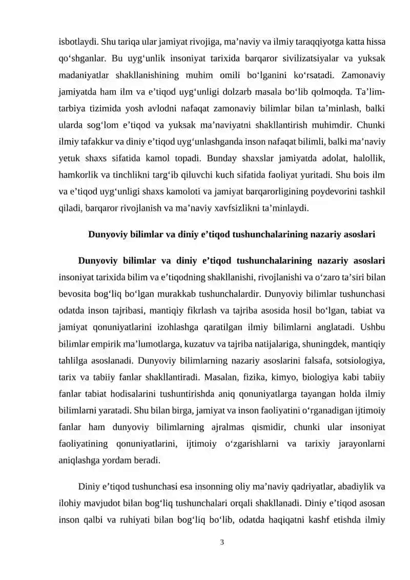 Dunyoviy bilimlar va diniy e'tiqod birligiga erishishning ahamiyati. 3