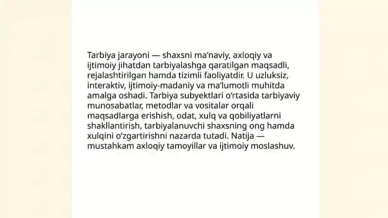Tarbiya jarayonining mohiyati mazmuni tarbiya tamoyillari va metodlari 3