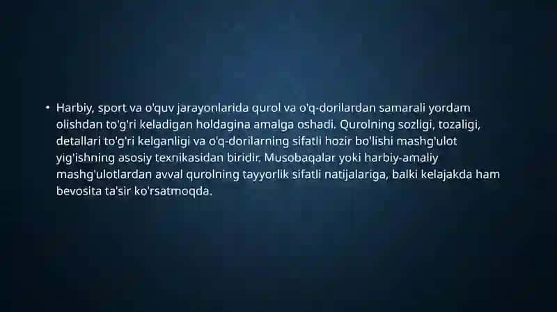 Mashgulotlar va Musobaqalar uchun Qurol va O'q mahsulotlarini Tayyorlash 3