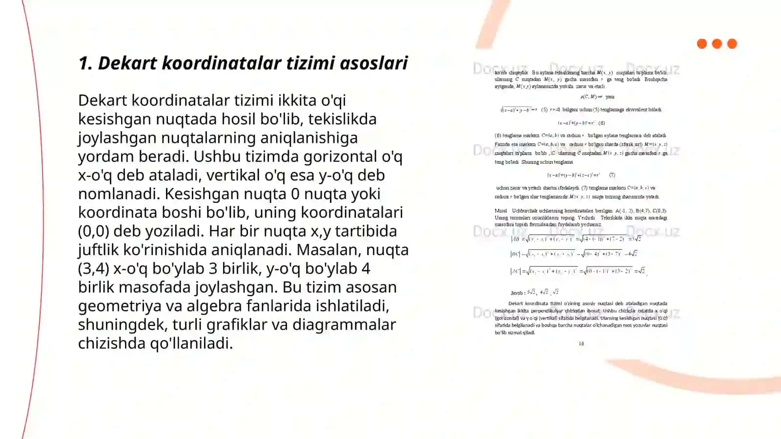 Tekislikda dekart koordinatalar sistemasi. Tekislikda to'g'ri chiziq 3