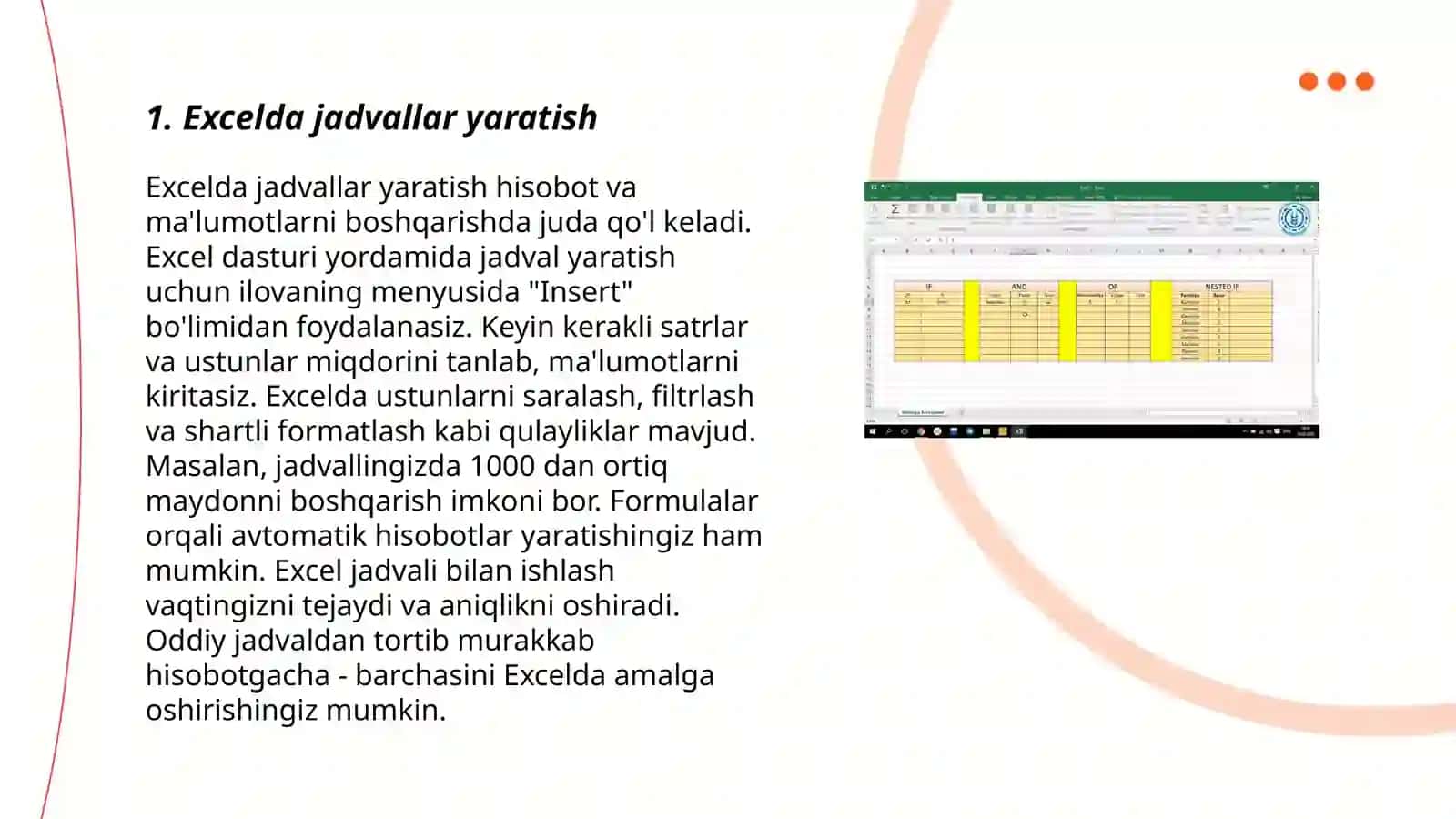 Excel dasturida jadvalli maʼlumotlarni qayta ishlash 3