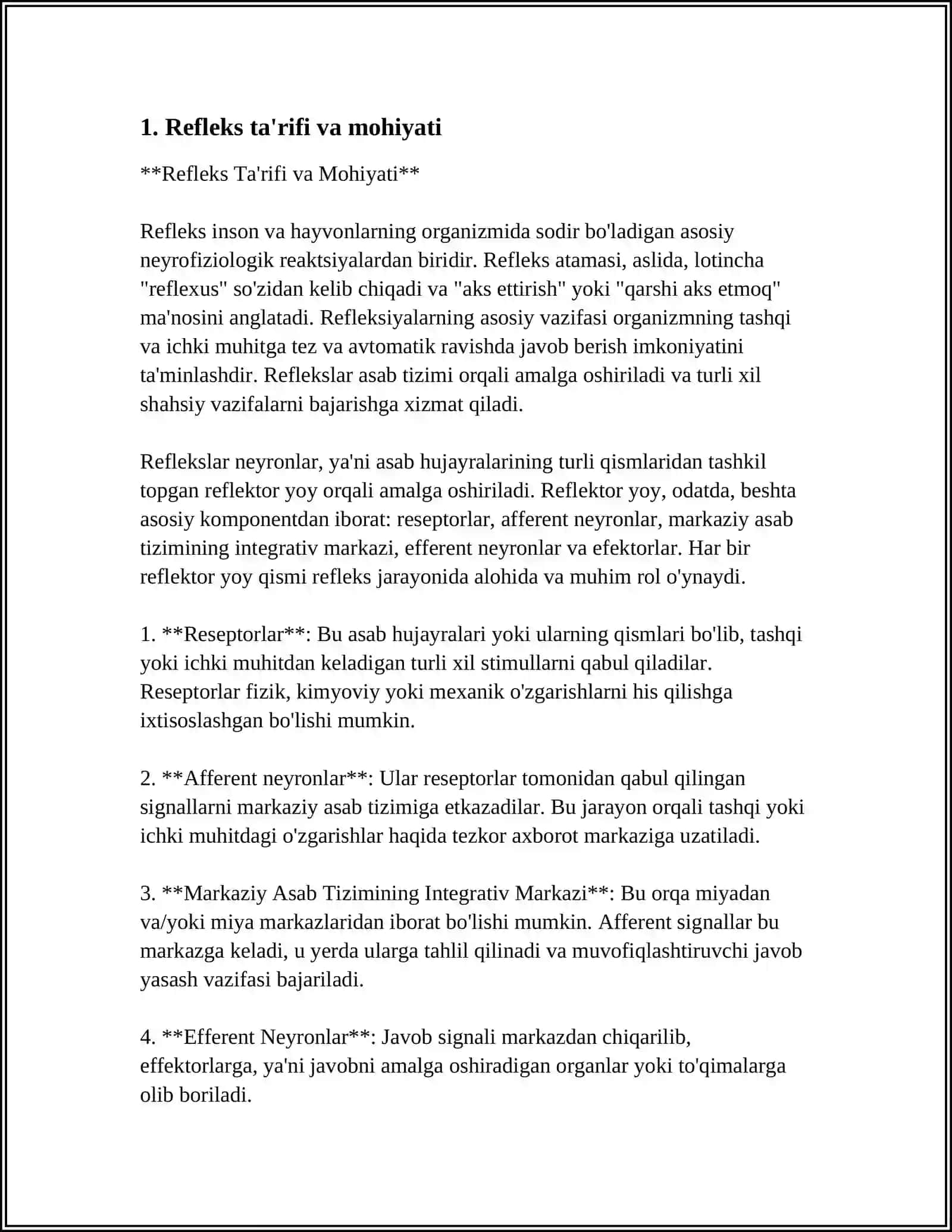 REFLEKS NERV FAOLIYATINING ASOSIY SHAKLIDIR.NERV MARKAZLARI HAQIDA TUSHUNCHA 3