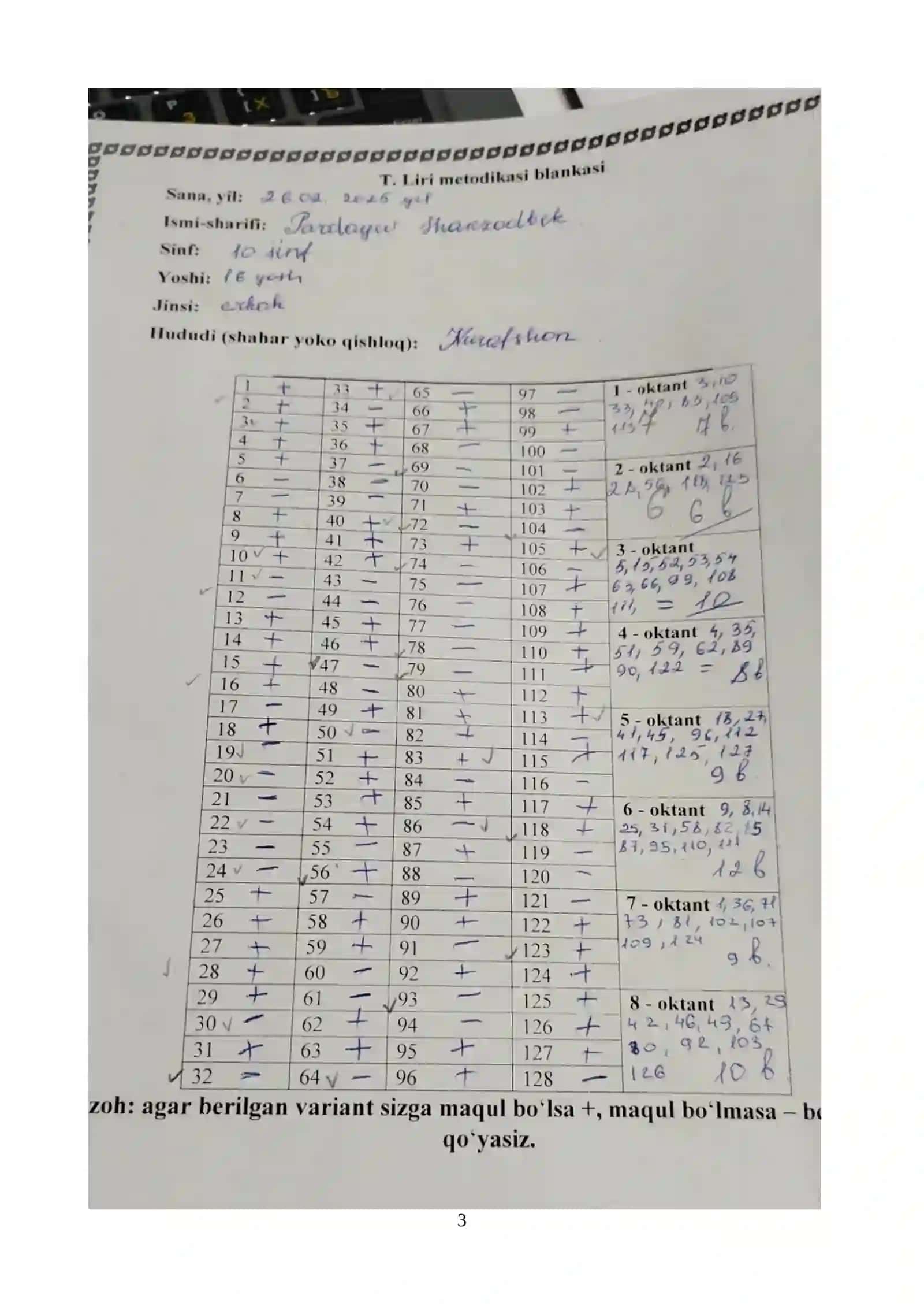 Temprament tiplarini aniqlash testi 3