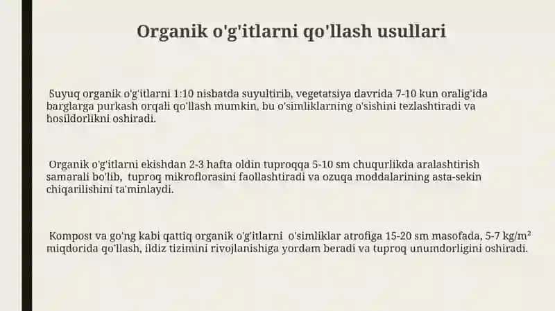 Sabzavot Ekinlarini Organik O'g'itlash Texnologiyalari 3