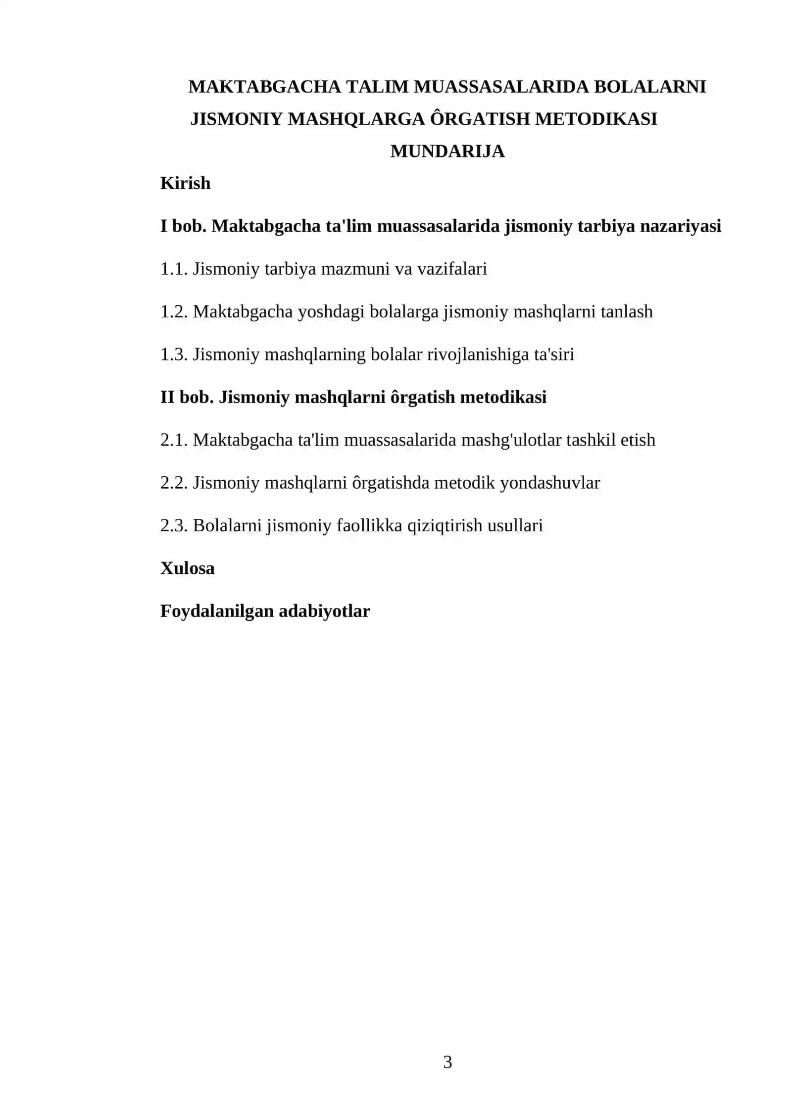 MAKTABGACHA TALIM MUASSASALARIDA BOLALARNI JISMONIY MASHQLARGA ÔRGATISH METODIKASI 3