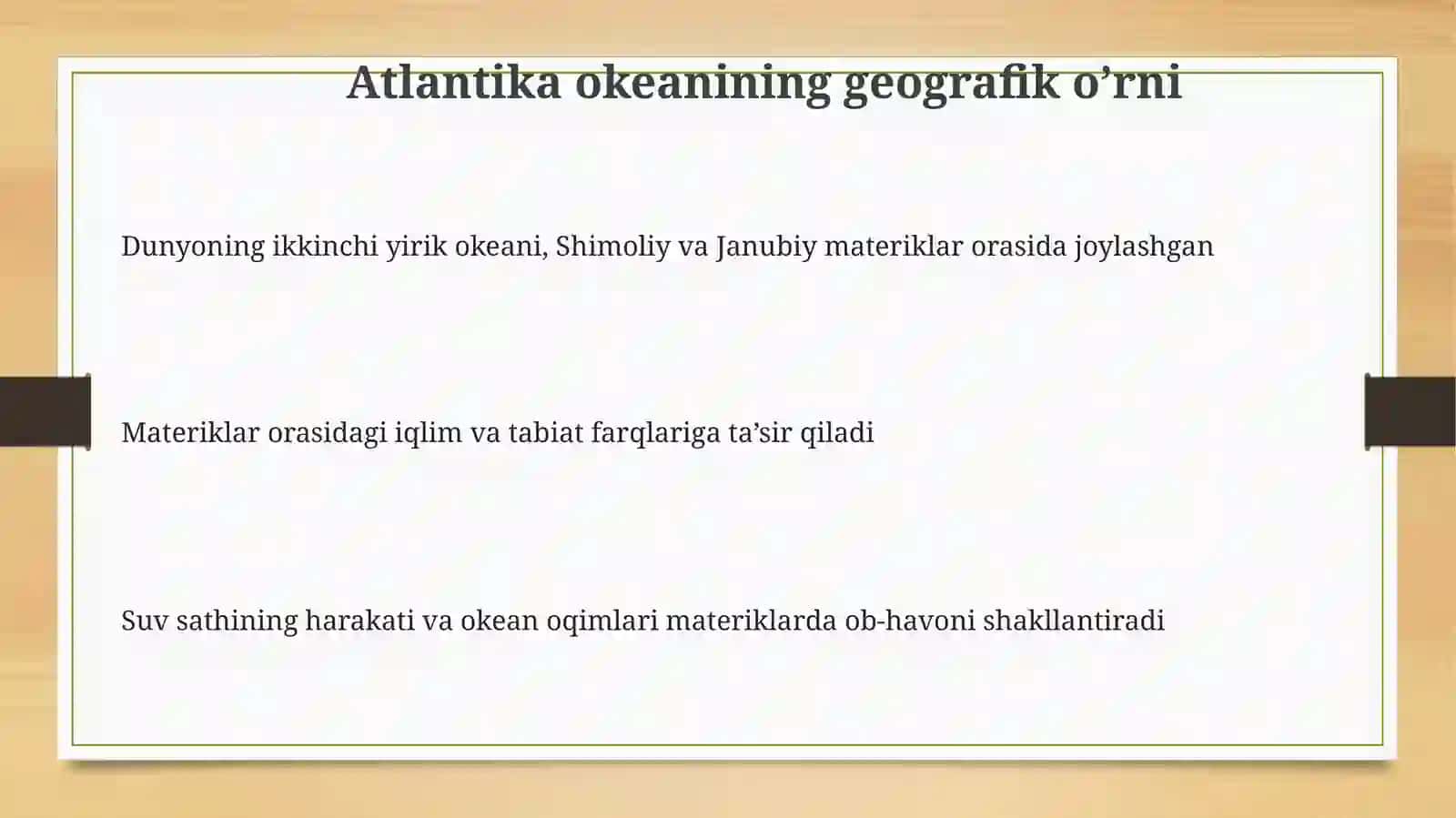 Atlantika okeanini atrofdagi materiklar tabiatiga tasirini o’rganish 3