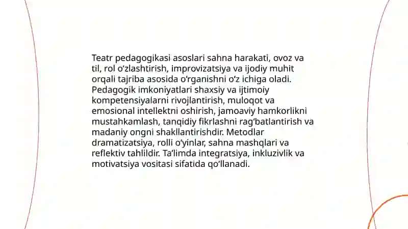 Teatr pedagogikasi imkoniyatlaridan foydalanish 3