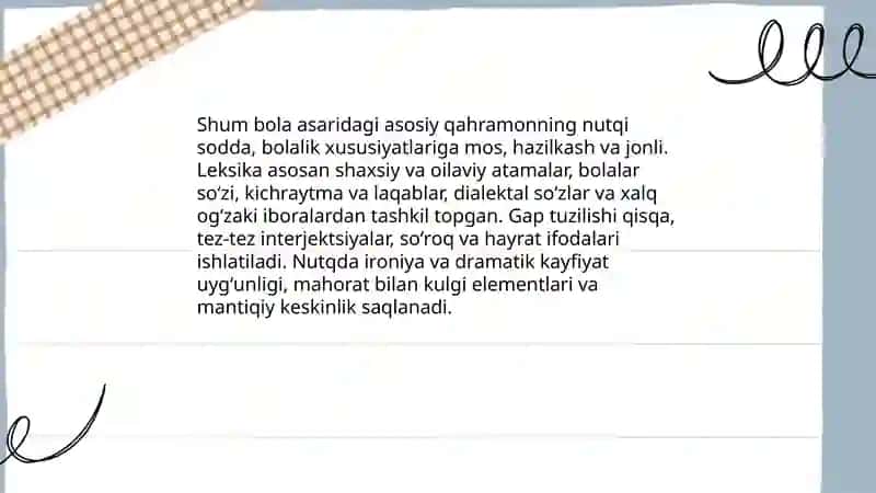 Shum bola asarida qahramon nutqi 3