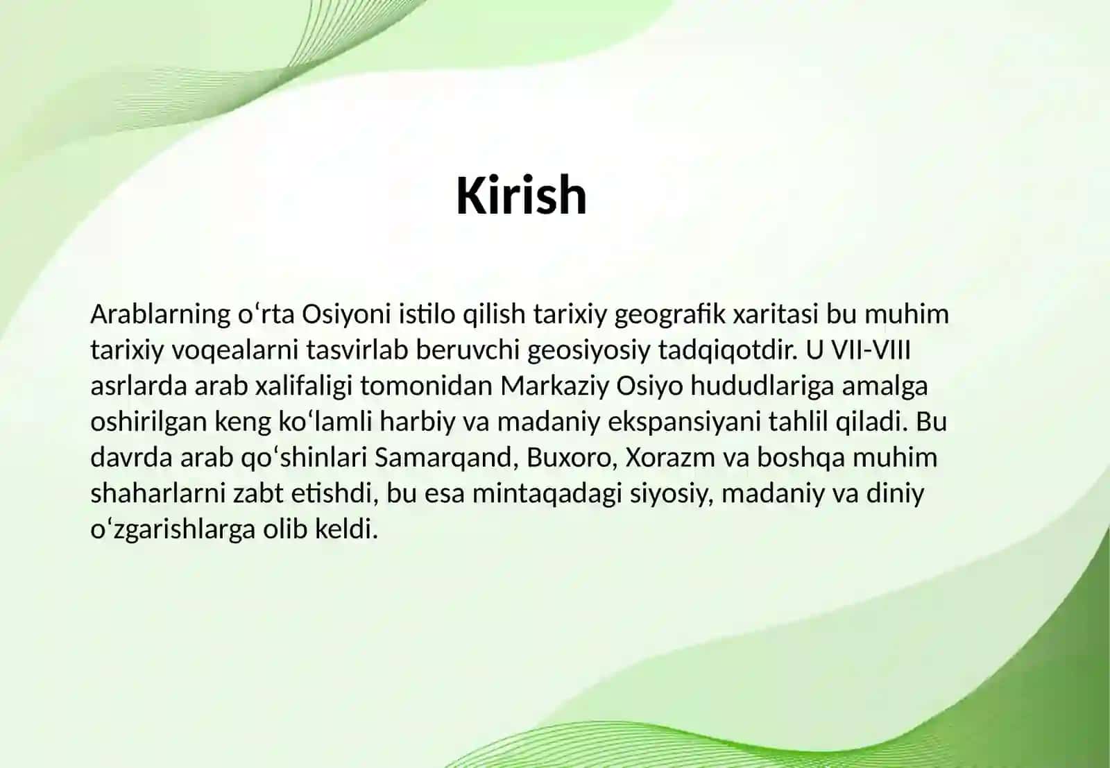 Arablarning oʻrta Osiyoni istilo qilish tarixiy geografik xaritasi 3