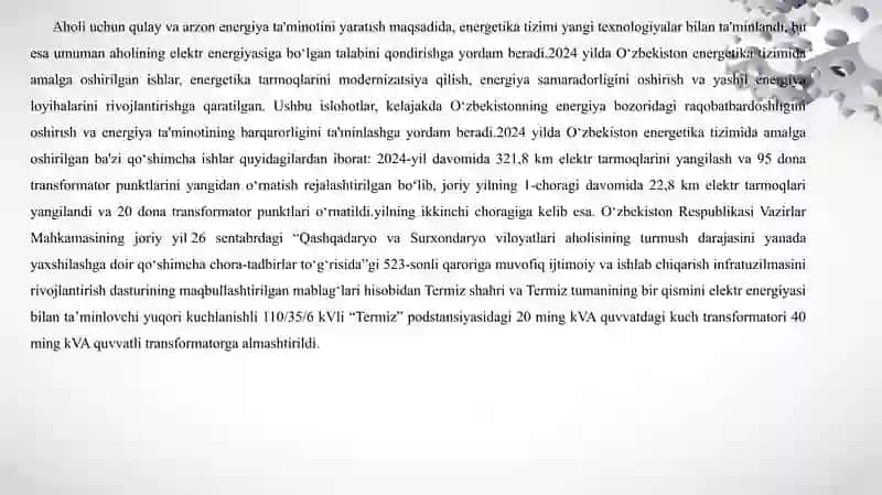 Termiz tumanidagi “O‘rikzor 35/10 kV” podstansiyasi iste’molchilarining elektr energiya iste’moli tahlili 3