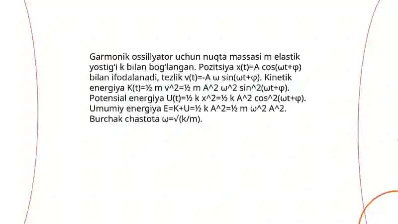 Garmonik ossillyator energiyasi. Fure teoremasi haqidagi tushuncha 3