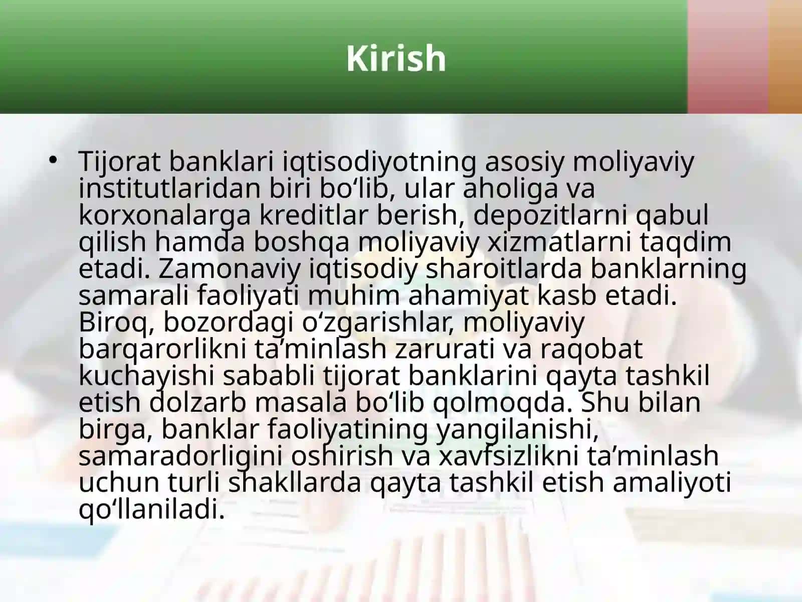 Tijorat banklari faoliyatini qayta tashkil etish shakllari 3