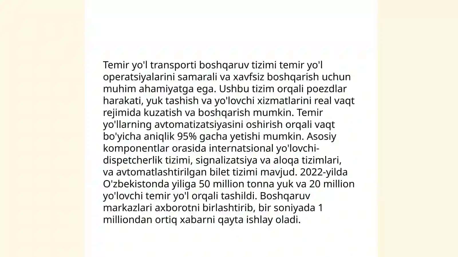 Òzbekiston temir yòllari AJ qarmog'idagi korxonalar tuzilishi va funksiyalari 3