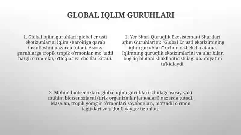 Yer Shari Quruqlik Ekosistemani Shartlari Iqlim Guruhlarini Va Ularning Muhim Biotsenozlari 3
