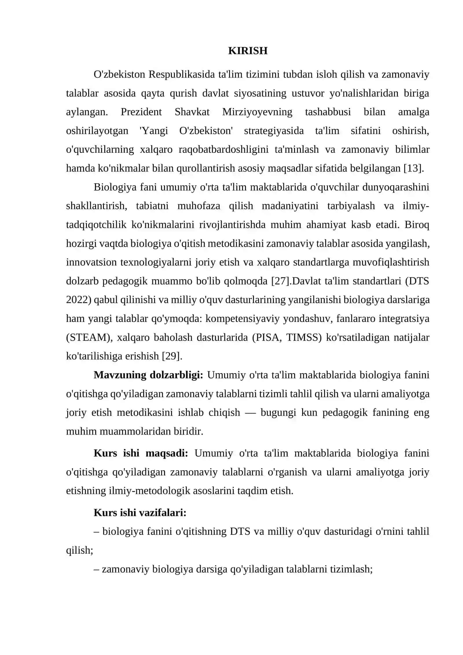 Kurs Ishi: Umumiy O'rta Ta'lim Maktablari BioLogiya Fanini O'qitishga Qo'yiladigan Zamonaviy Talablar 3