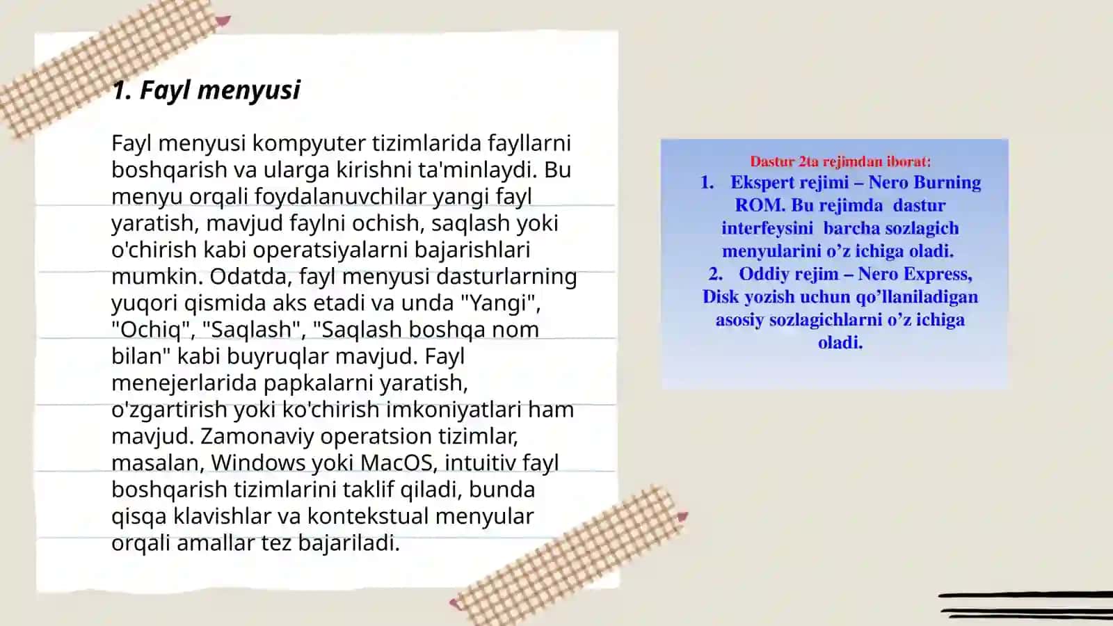 Microsoft word matn muharriri yuqori menyusi va uning asosiy buyruqlari 3