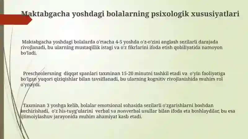 Maktabgacha yoshdagi bolalarning psixologik xususiyatlari 3
