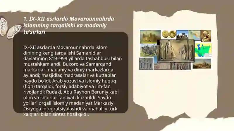 IX–XII asrlarda Movarounnahrda islomning tarqalishi va madaniy ta'sirlari 3