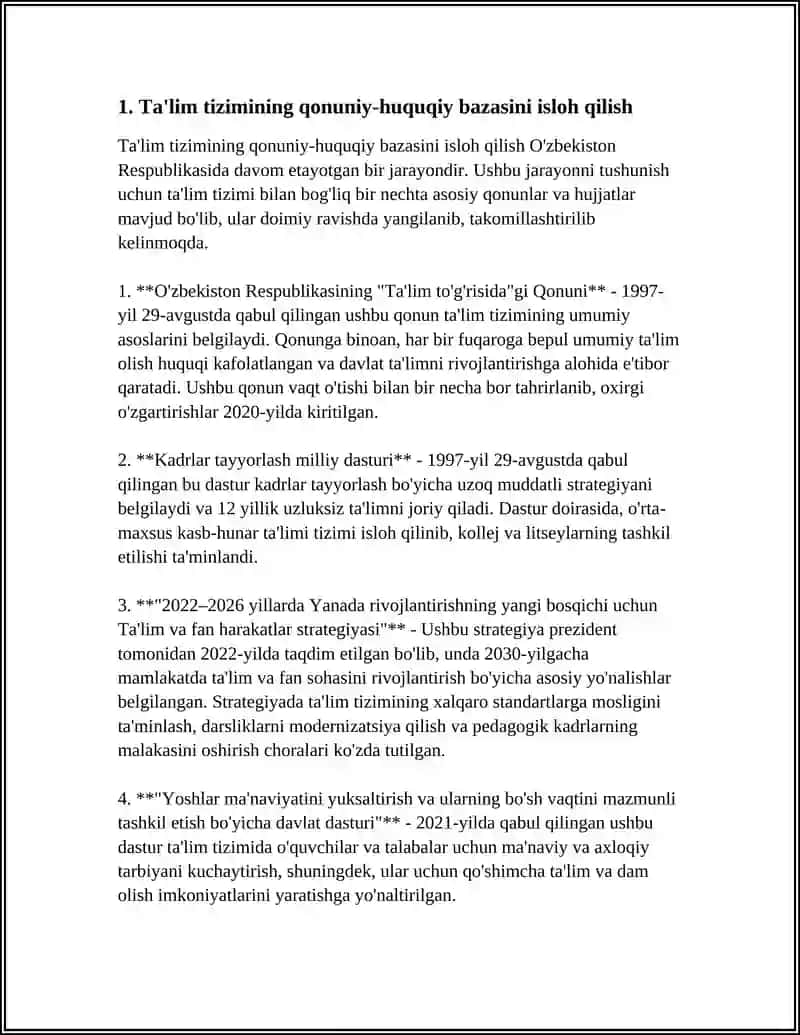 O'ZBEKISTON RESPUBLIKASIDA TA'LIM SOHASIDA AMALGA OSHIRILGAN ISLOHATLAR 3