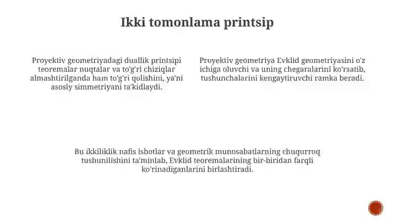 Proyektiv geometriya nuqtai nazaridan Yevklid geometriyasi 3