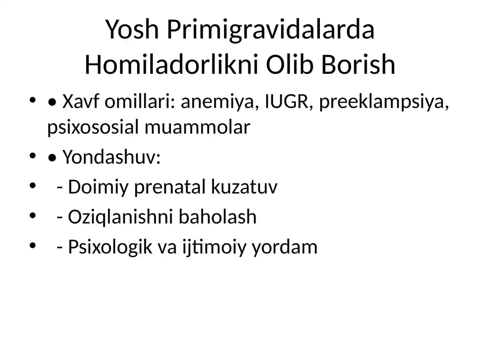 Yosh va Katta Yoshdagi Birinchi Tug‘uvchilarda Homiladorlikni Olib Borish va Tashxislash 3