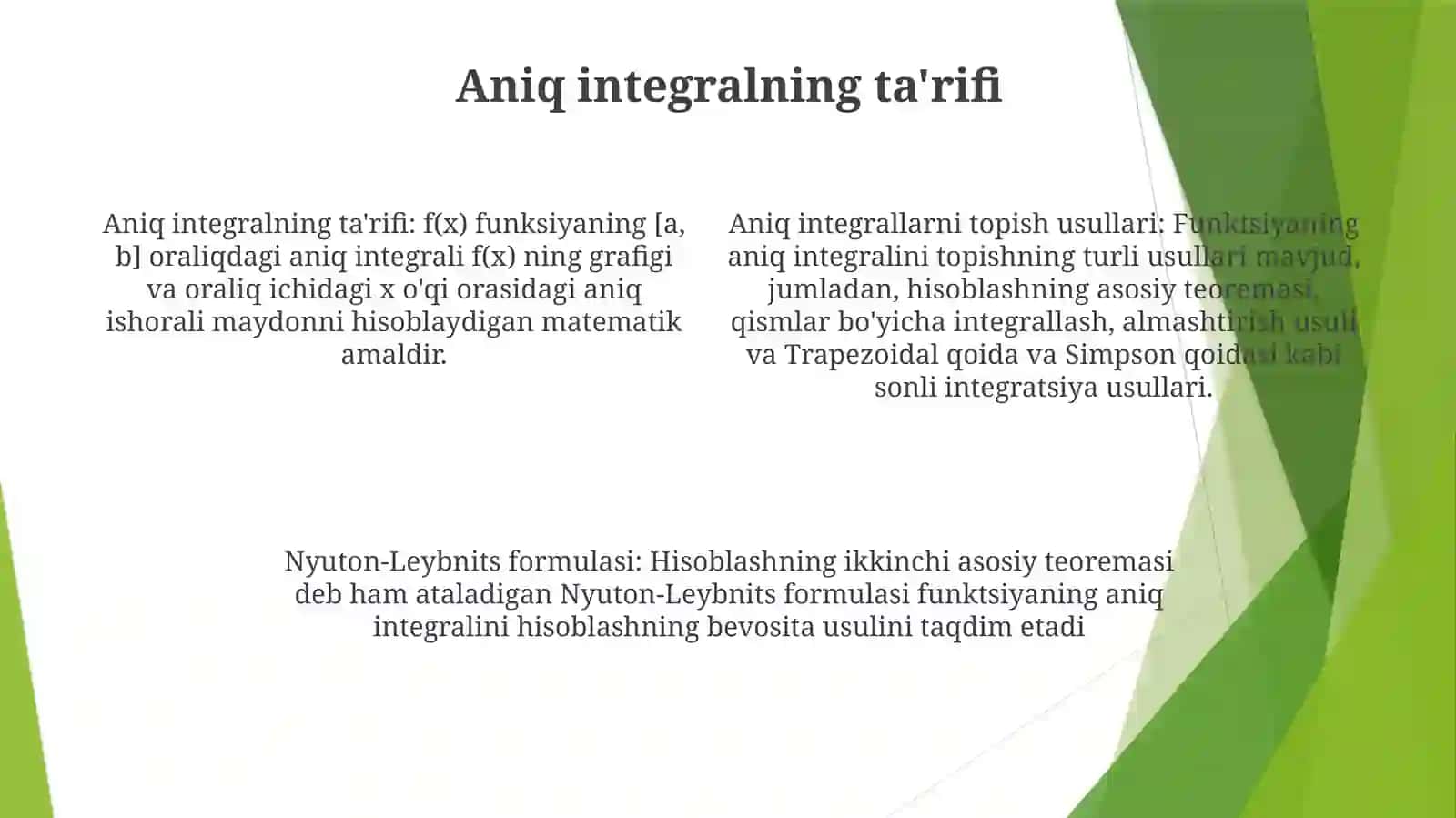 Aniq Integralni Topish Usullari.Nyuton-LeybnitsFormulasi 3