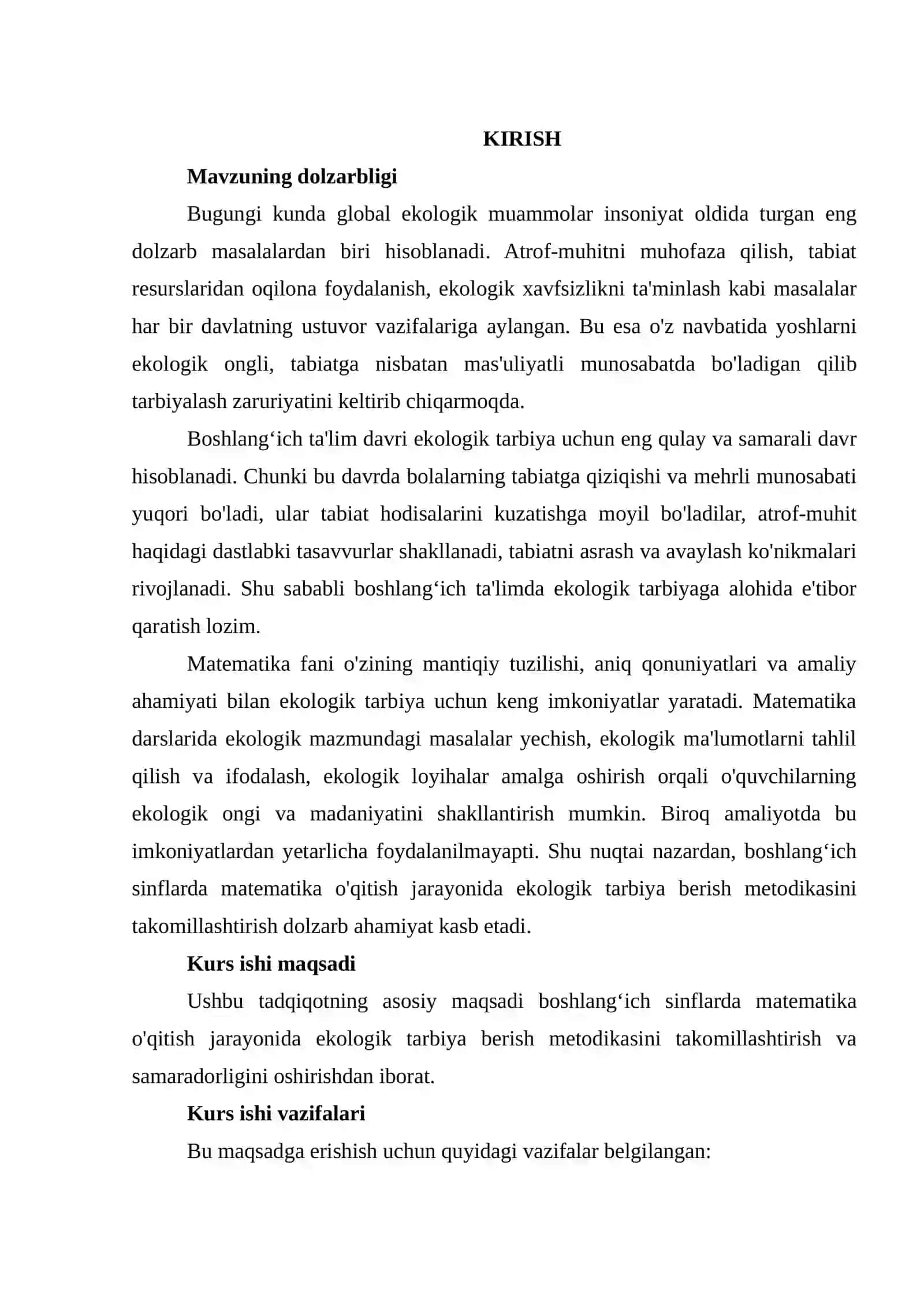 BOSHLANG‘ICH SINFLARDA MATEMATIKA O‘QITISH JARAYONIDA EKOLOGIK TARBIYA BERISH METODIKASI 3
