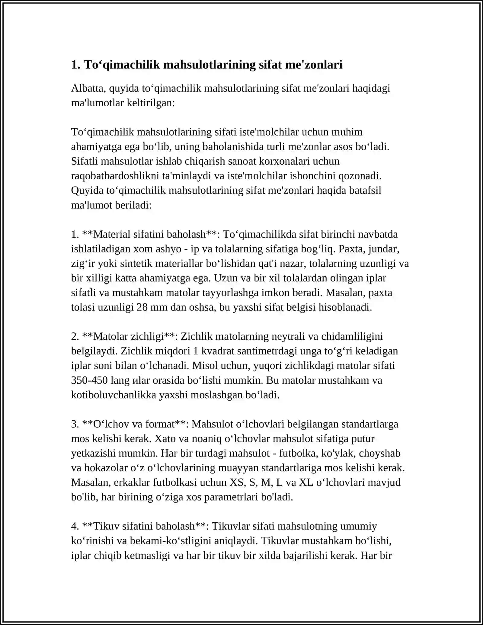 Toʻqimachilik mahsulotlarini sifatini baholashni oʻrganish 3