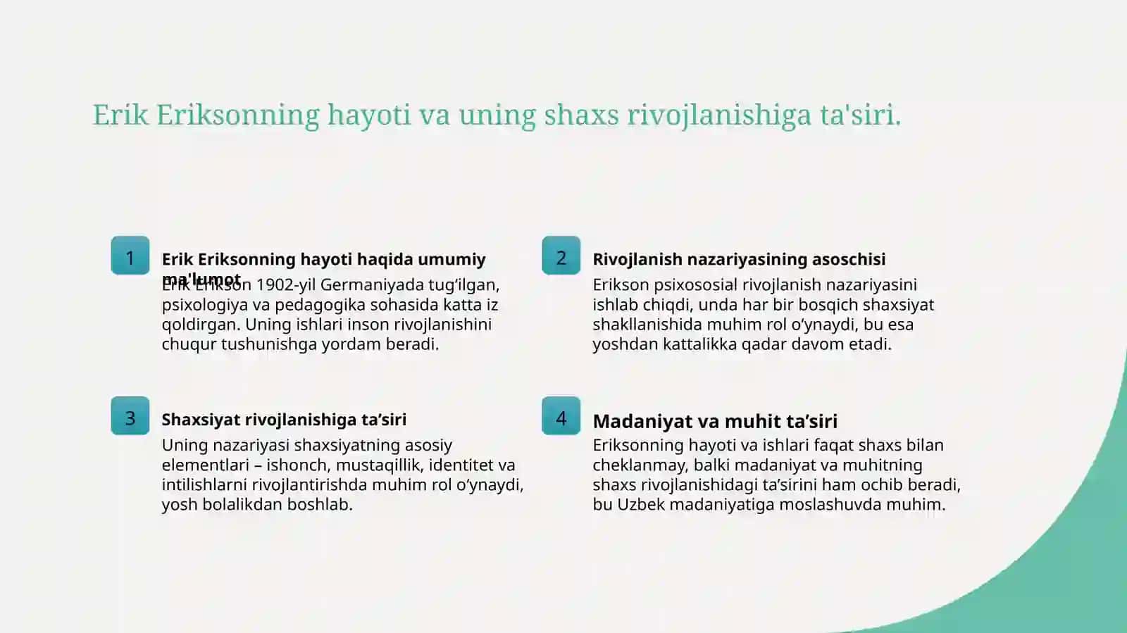 Erik Eriksonning shaxs taraqqiyoti konsepsiyasi 3