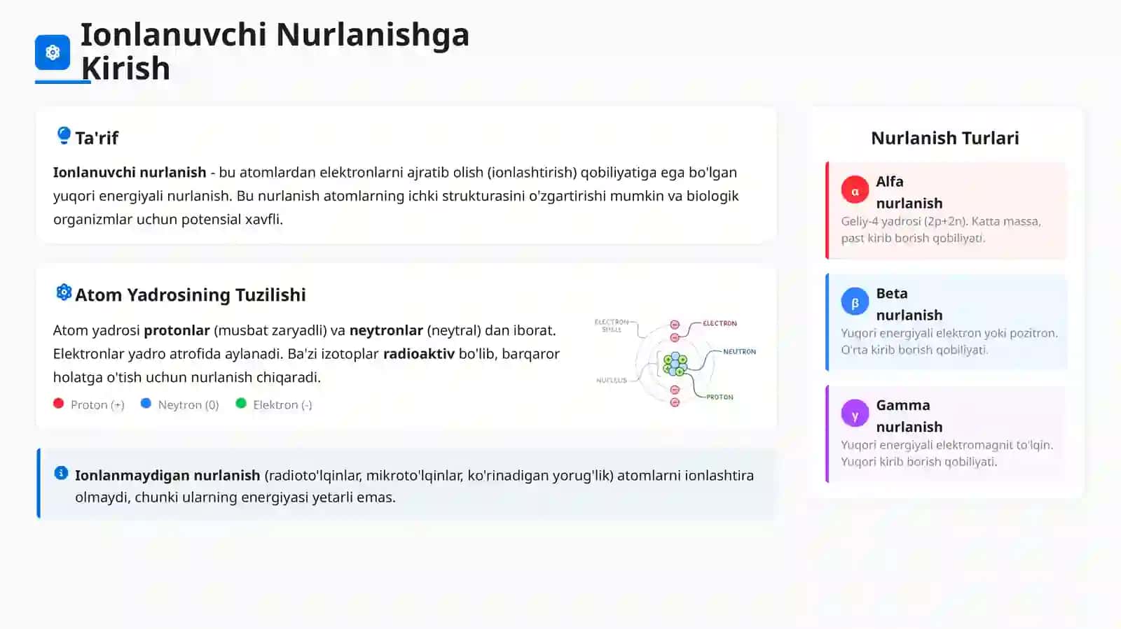 Ionlanuvchi nurlanishlar manbalari va radioaktiv parchalanishlar | Fizika prezentatsiya PPT 3